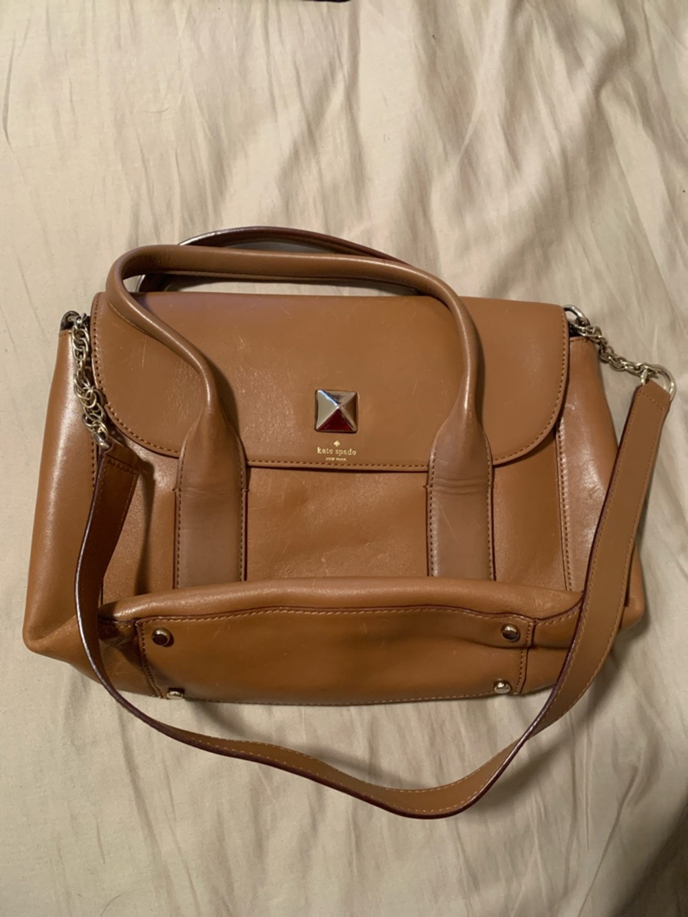 kate spade Tan Leather Satchel with Chain Strap
